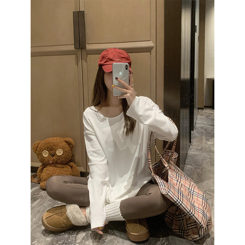Casual And Minimalist Long-sleeve White T-shirt