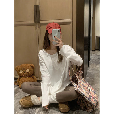 Casual And Minimalist Long-sleeve White T-shirt