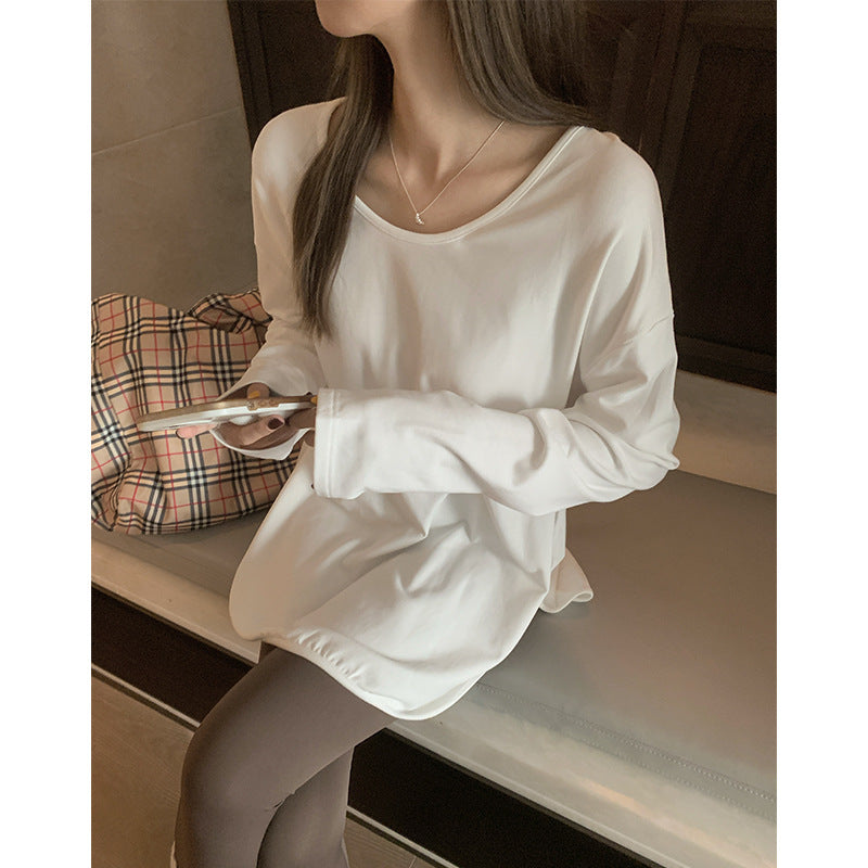 Casual And Minimalist Long-sleeve White T-shirt