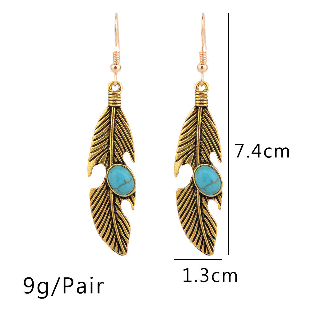 Vintage Feather Inlaid With Turquoise Leaf Pattern