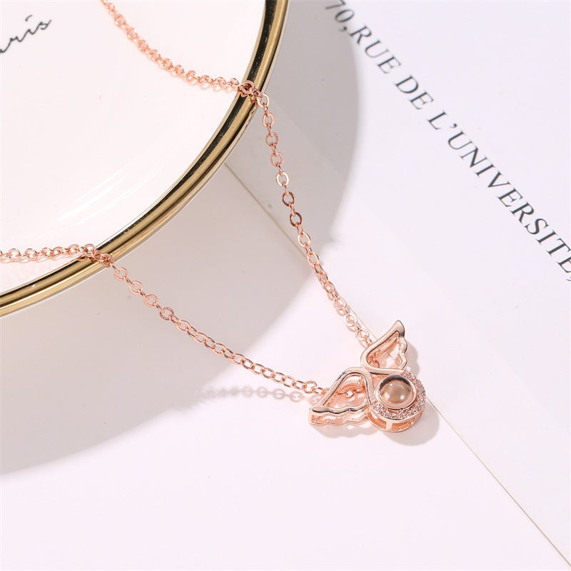 Best Selling 100 Languages I Love You Necklace Little Angel Projection Necklace Clavicle Chain Net Celebrity Vibrato With The Same Jewelry