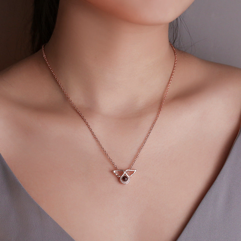 Best Selling 100 Languages I Love You Necklace Little Angel Projection Necklace Clavicle Chain Net Celebrity Vibrato With The Same Jewelry