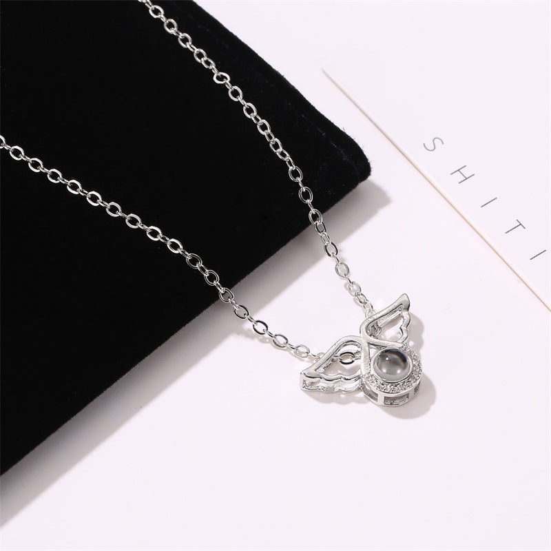 Best Selling 100 Languages I Love You Necklace Little Angel Projection Necklace Clavicle Chain Net Celebrity Vibrato With The Same Jewelry