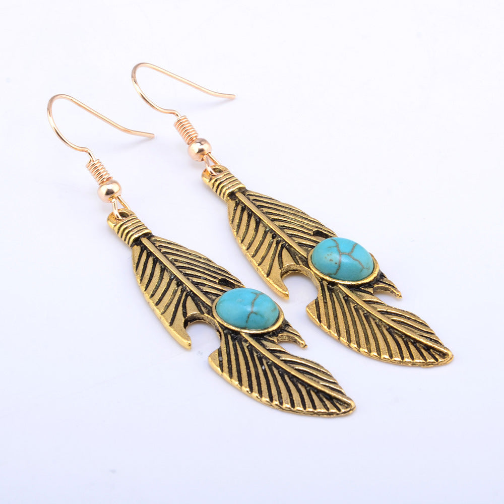 Vintage Feather Inlaid With Turquoise Leaf Pattern
