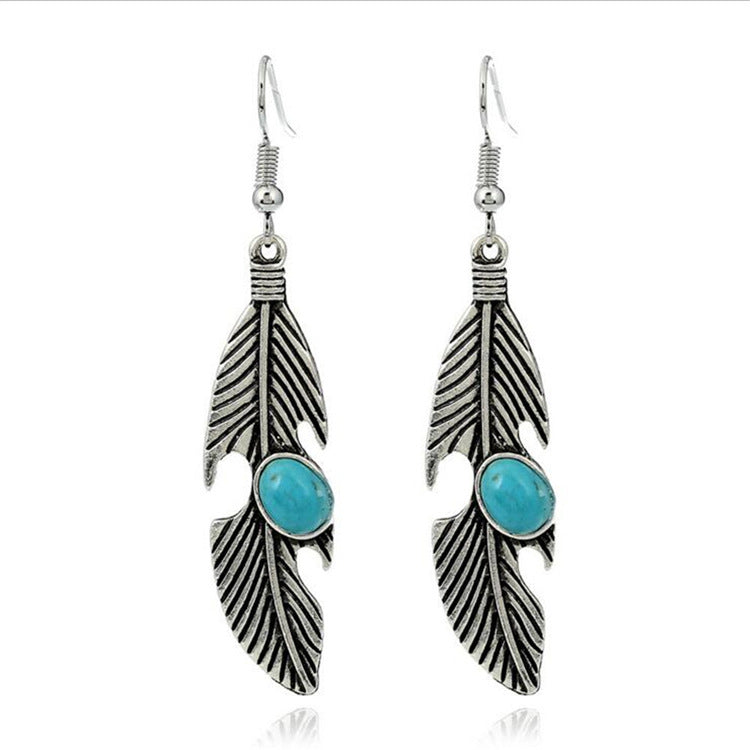 Vintage Feather Inlaid With Turquoise Leaf Pattern