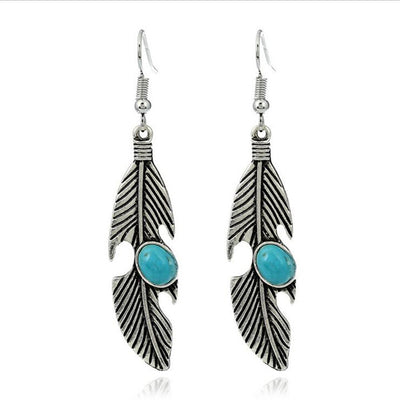 Vintage Feather Inlaid With Turquoise Leaf Pattern
