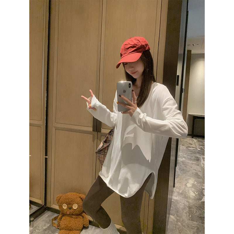 Casual And Minimalist Long-sleeve White T-shirt
