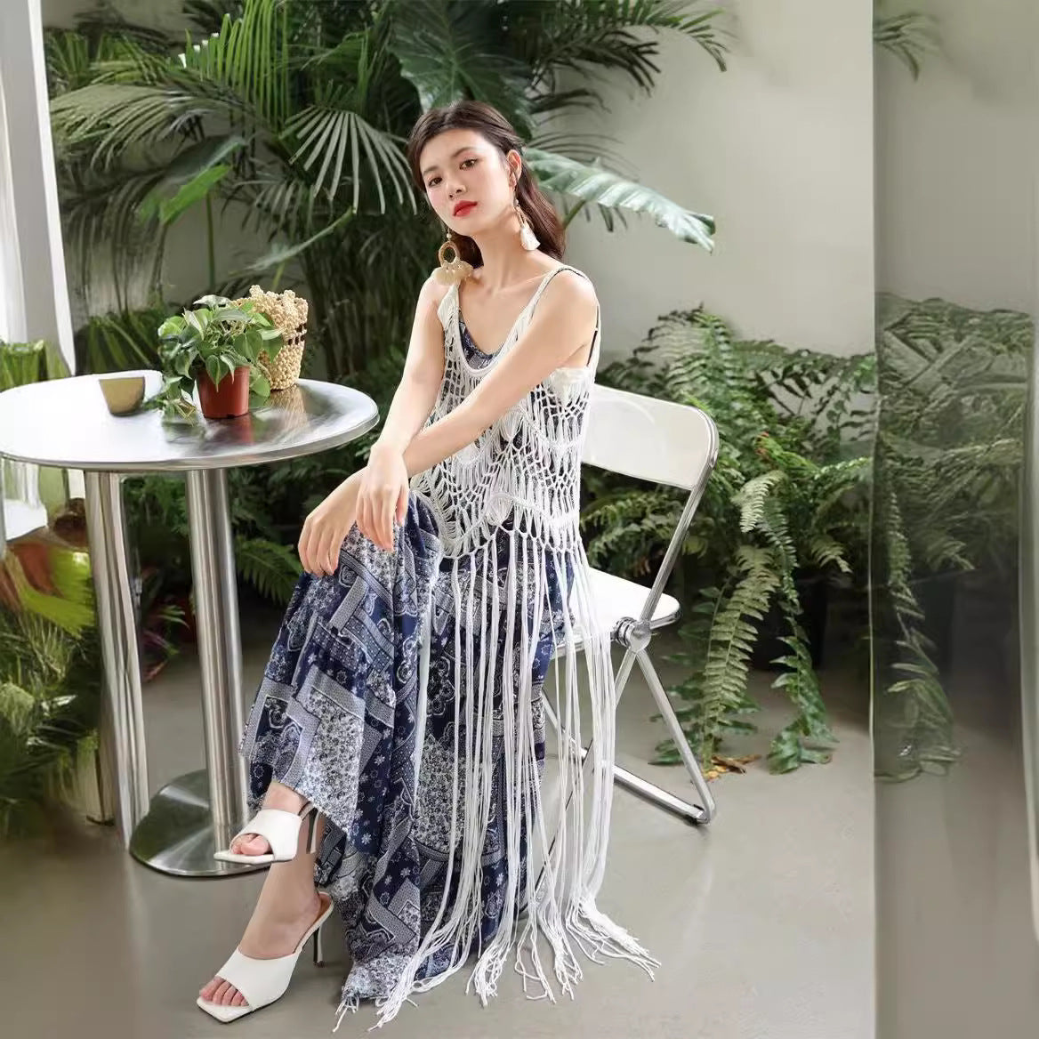 Spring And Summer Women's Cotton And Linen Strapless Dress