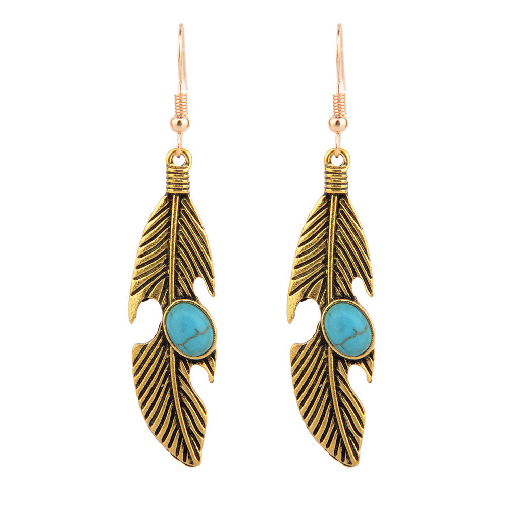 Vintage Feather Inlaid With Turquoise Leaf Pattern