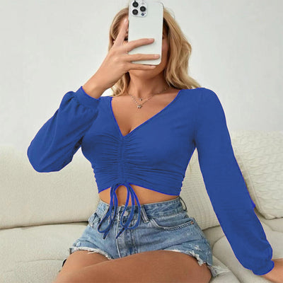 Women's New Short Sexy Solid Color Drawstring Top