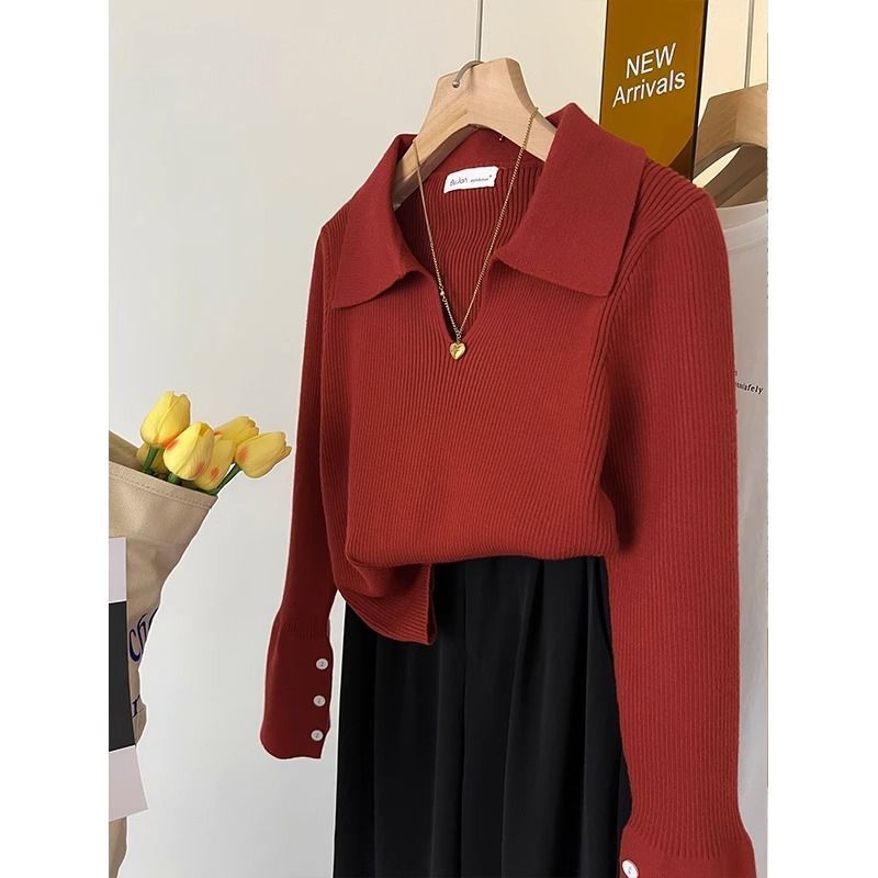 Green Lapel Sweater Inner Bottoming Shirt Women