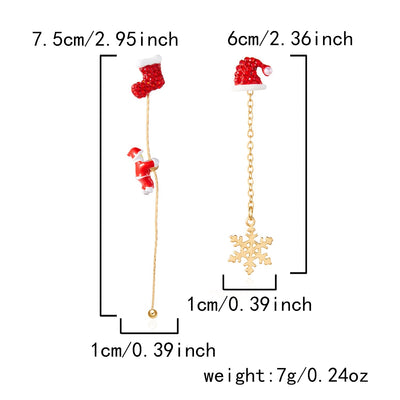 Crawling Santa Tassel Long Asymmetric Snowflake Earrings
