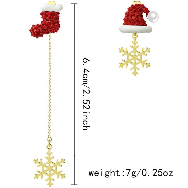 Crawling Santa Tassel Long Asymmetric Snowflake Earrings