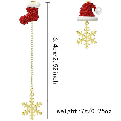 Crawling Santa Tassel Long Asymmetric Snowflake Earrings