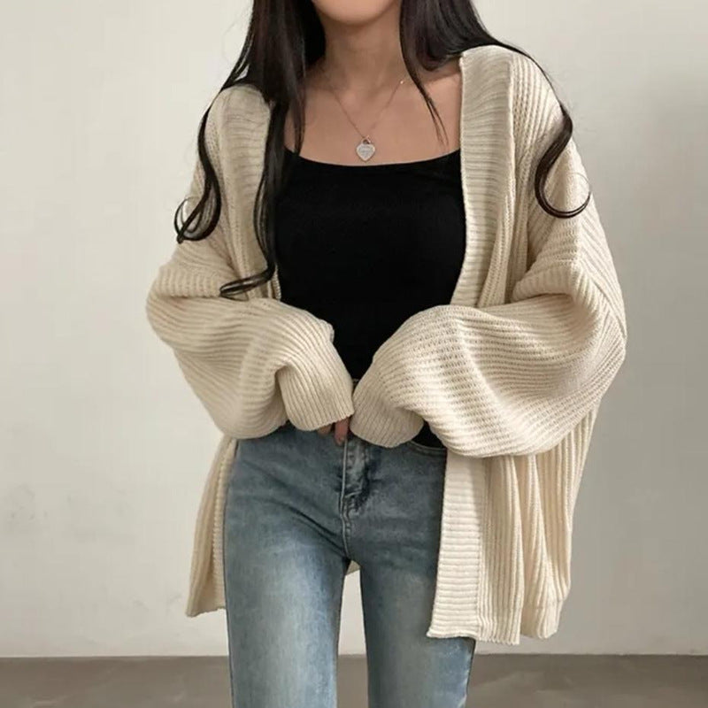 Loose Mid-length Sweater Coat Women's Knitted Cardigan