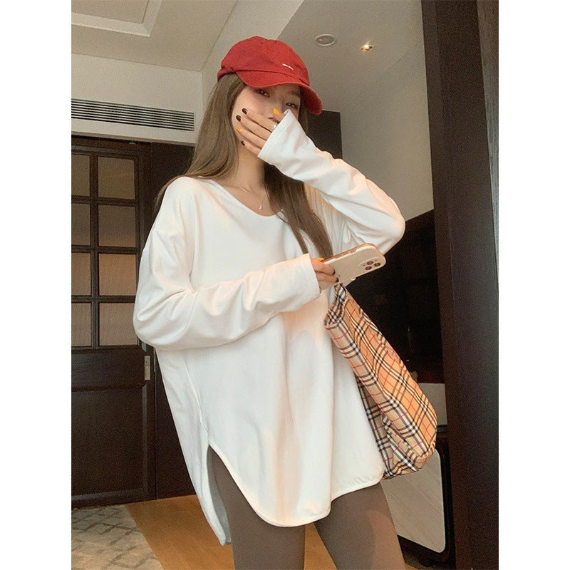 Casual And Minimalist Long-sleeve White T-shirt