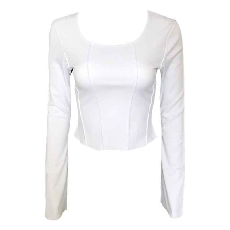 Square-neck Fitted Long-sleeve Knit Top T-shirt
