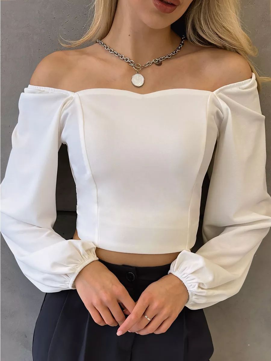 Solid Color Fashionable Versatile Casual Top Square Neck Long Sleeve Sexy Women