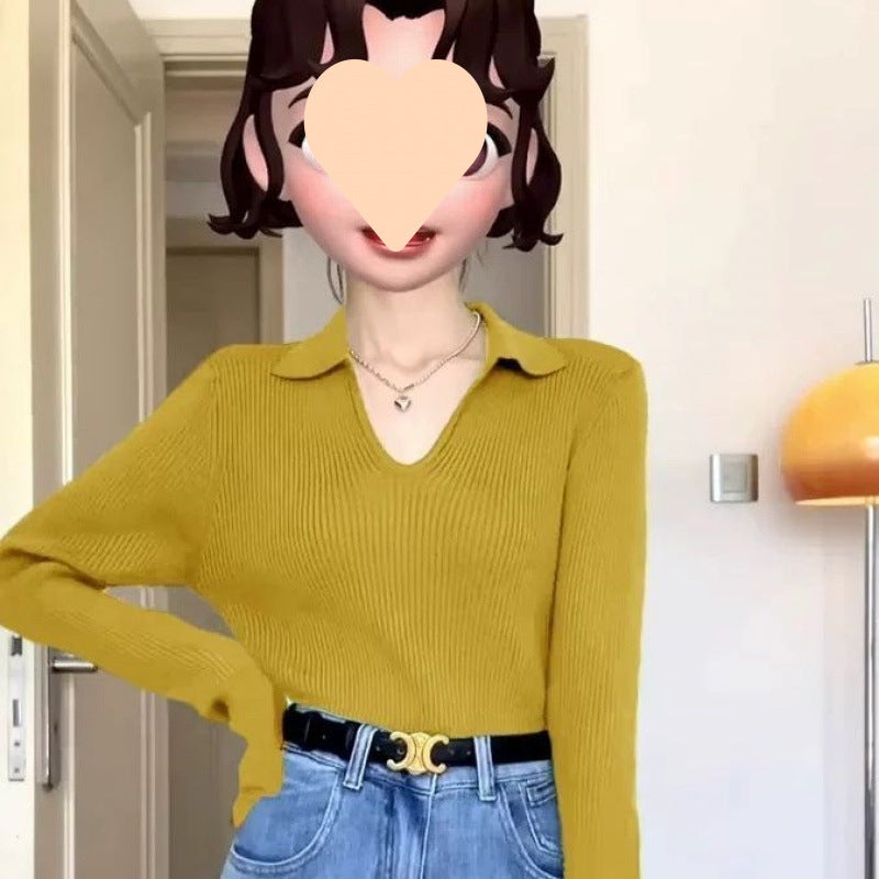 Green Lapel Sweater Inner Bottoming Shirt Women