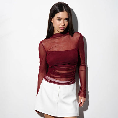 New Round-neck Pullover Sheer Mesh Bustier Spliced Top
