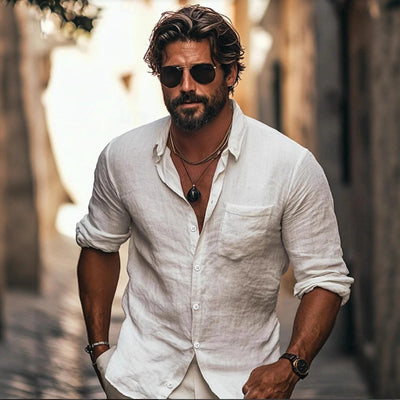 Men's Shirt Lapel Breathable Casual Long Sleeve Chinese Pocket