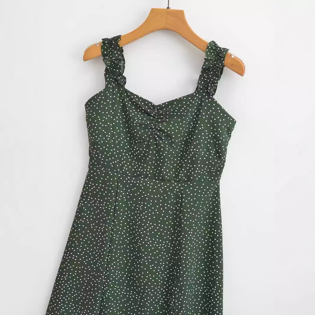 New European And American Wave Print Spaghetti Strap Dress For Women