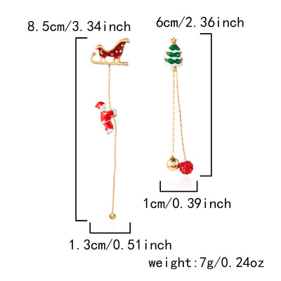 Crawling Santa Tassel Long Asymmetric Snowflake Earrings