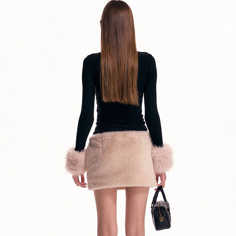 Puppy Print Semi-turtle Neck Long Sleeve T-shirt Women's Top