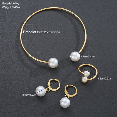 New Pearl Open Earrings Bracelet Ring Jewelry Set