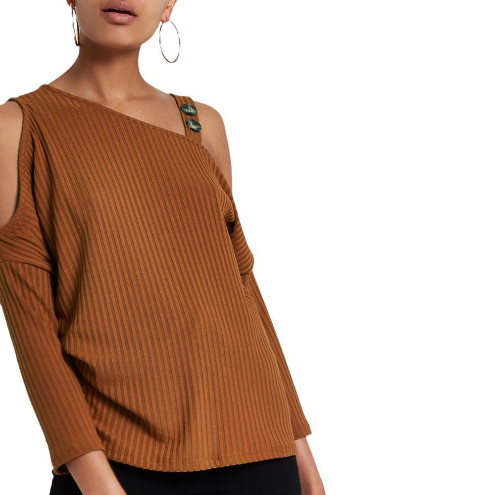 New Solid Color Off-shoulder Knit Top For Women