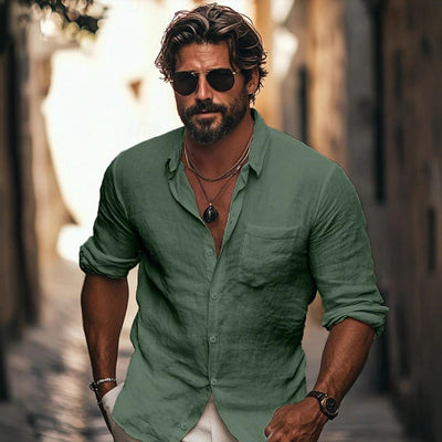 Men's Shirt Lapel Breathable Casual Long Sleeve Chinese Pocket