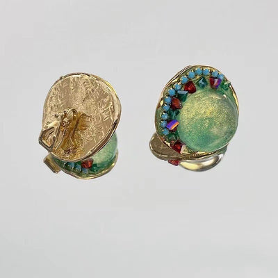 Retro Crystal Glass Colored Diamond Light Luxury Temperament Earrings For Women