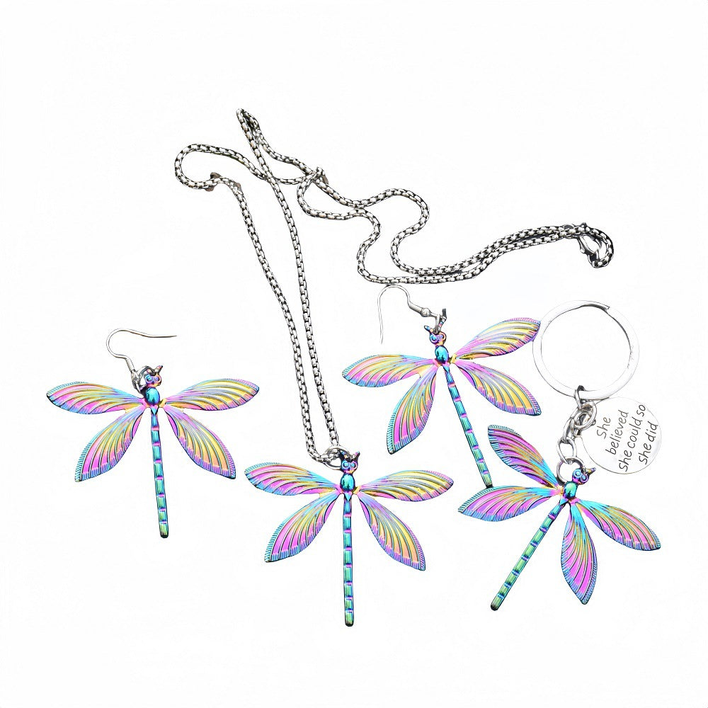 Colorful Rainbow Dragonfly Keychain Keyring