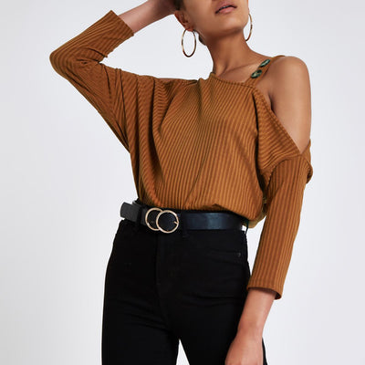 New Solid Color Off-shoulder Knit Top For Women