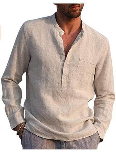 Men Vintage White Shirt Button Linen Shirts