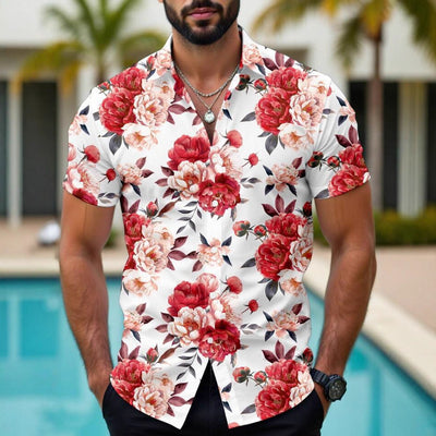 Hawaiian Tropical Floral 3d Printed Casual Men's Short Sleeve Shirt