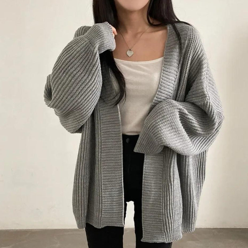 Loose Mid-length Sweater Coat Women's Knitted Cardigan
