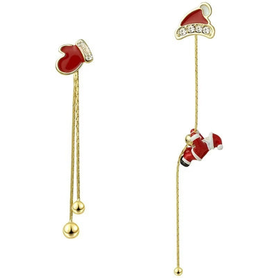 Crawling Santa Tassel Long Asymmetric Snowflake Earrings