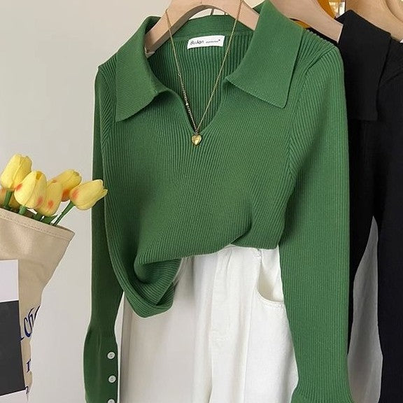 Green Lapel Sweater Inner Bottoming Shirt Women