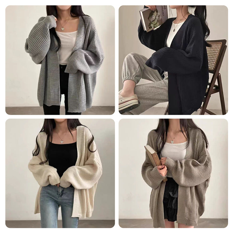 Loose Mid-length Sweater Coat Women's Knitted Cardigan