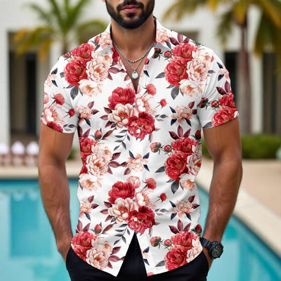 Hawaiian Tropical Floral 3d Printed Casual Men's Short Sleeve Shirt