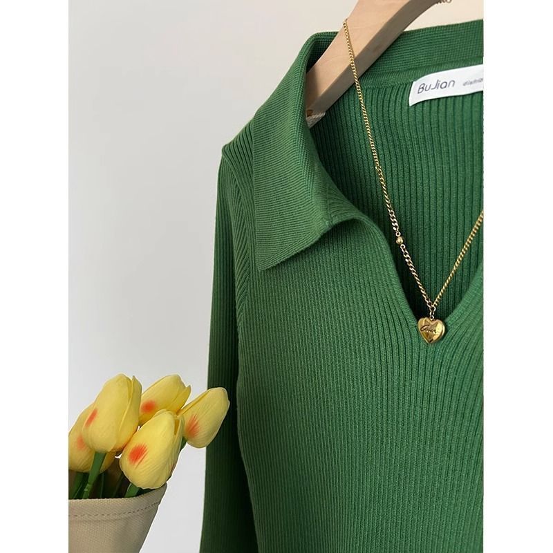 Green Lapel Sweater Inner Bottoming Shirt Women