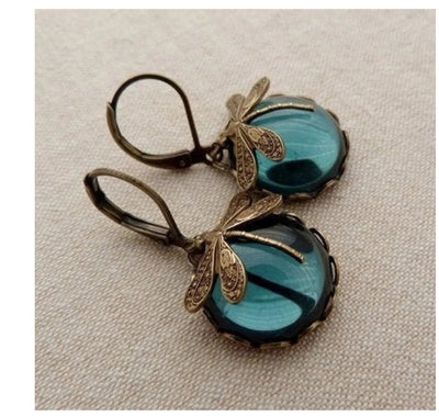 Fashion Jewelry Women's Earrings Hanging Vintage Dragonfly Pendant Earring Boho Chakra Blue Moonstone Drop Earrings For Women Wedding Charm Ethnic Jewellery
