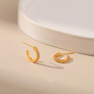 Micro-set Zircon Letter Semi-circle Versatile Earrings For Women