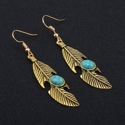 Vintage Feather Inlaid With Turquoise Leaf Pattern