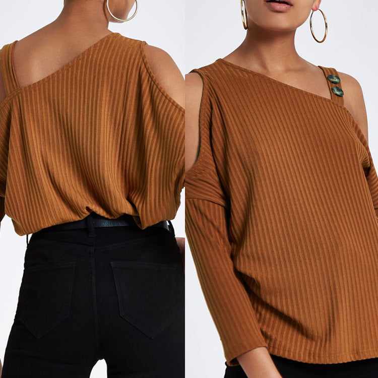 New Solid Color Off-shoulder Knit Top For Women
