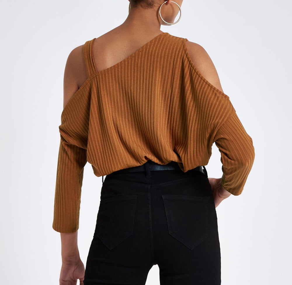 New Solid Color Off-shoulder Knit Top For Women