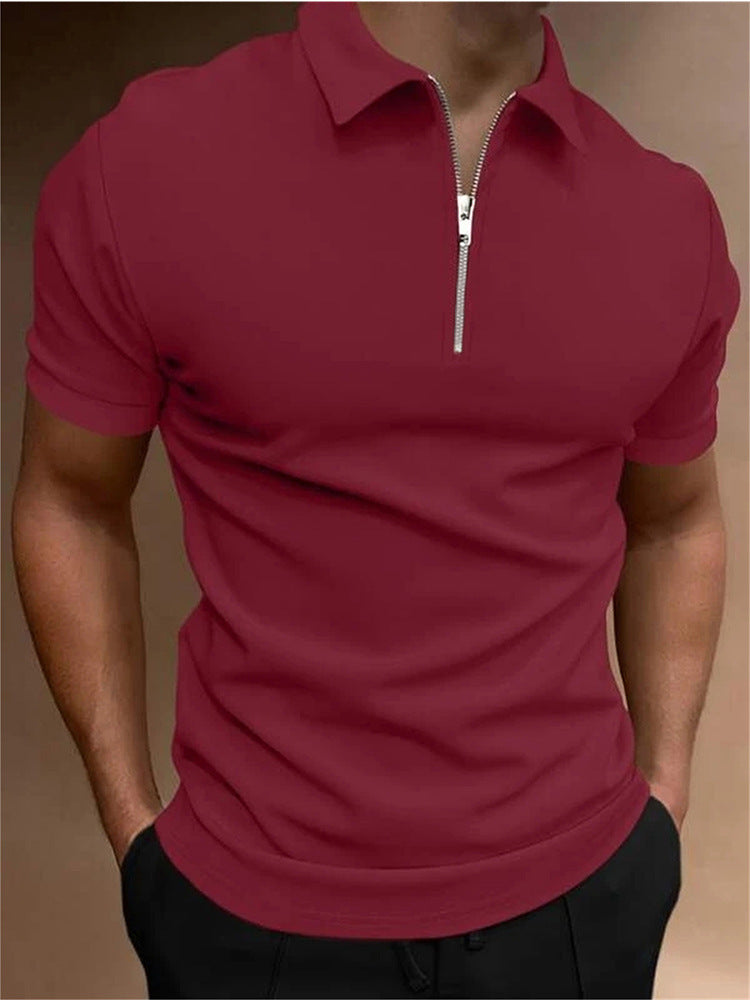 Men's Polo Shirt Solid Color Polo Collar T-shirt Casual Fit Top Men's Clothing